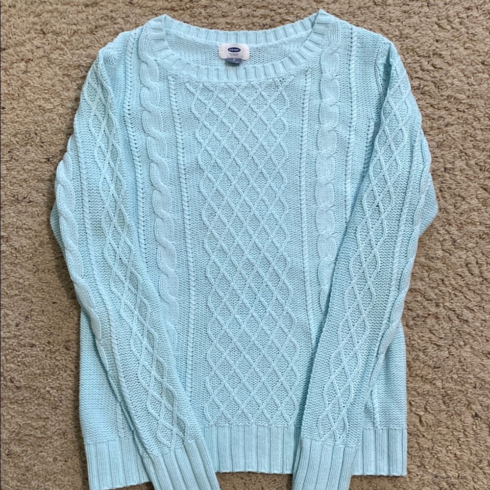 Old Navy Blue Crew Neck Cable Knit Sweater